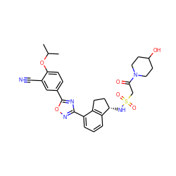 CC(C)Oc1ccc(-c2nc(-c3cccc4c3CC[C@@H]4NS(=O)(=O)CC(=O)N3CCC(O)CC3)no2)cc1C#N ZINC000202713353