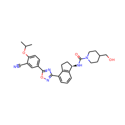 CC(C)Oc1ccc(-c2nc(-c3cccc4c3CC[C@H]4NC(=O)N3CCC(CO)CC3)no2)cc1C#N ZINC000202706911