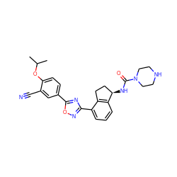 CC(C)Oc1ccc(-c2nc(-c3cccc4c3CC[C@H]4NC(=O)N3CCNCC3)no2)cc1C#N ZINC000202704503