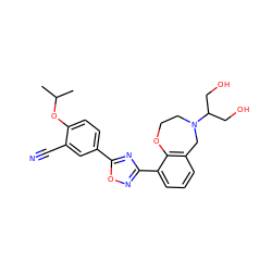 CC(C)Oc1ccc(-c2nc(-c3cccc4c3OCCN(C(CO)CO)C4)no2)cc1C#N ZINC000072125222