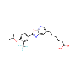 CC(C)Oc1ccc(-c2nc3cc(CCCCCC(=O)O)cnc3o2)cc1C(F)(F)F ZINC000084670241