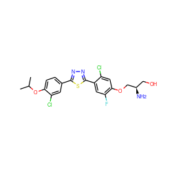 CC(C)Oc1ccc(-c2nnc(-c3cc(F)c(OC[C@H](N)CO)cc3Cl)s2)cc1Cl ZINC000139615961