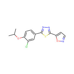 CC(C)Oc1ccc(-c2nnc(-c3ccno3)s2)cc1Cl ZINC000653708997