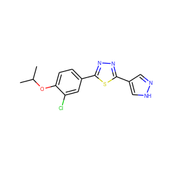 CC(C)Oc1ccc(-c2nnc(-c3cn[nH]c3)s2)cc1Cl ZINC000653687547