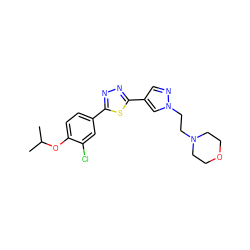 CC(C)Oc1ccc(-c2nnc(-c3cnn(CCN4CCOCC4)c3)s2)cc1Cl ZINC000653713287