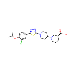 CC(C)Oc1ccc(-c2nnc(N3CCC(N4CCC[C@H](C(=O)O)C4)CC3)s2)cc1Cl ZINC000653708053