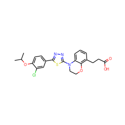 CC(C)Oc1ccc(-c2nnc(N3CCOc4c(CCC(=O)O)cccc43)s2)cc1Cl ZINC000653708034