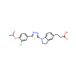 CC(C)Oc1ccc(-c2nnc(N3CCc4cc(CCC(=O)O)ccc43)s2)cc1Cl ZINC000653708023