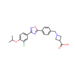 CC(C)Oc1ccc(-c2noc(-c3ccc(CN4CC(C(=O)O)C4)cc3)n2)cc1Cl ZINC000043196708