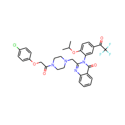 CC(C)Oc1ccc(C(=O)C(F)(F)F)cc1-n1c(CN2CCN(C(=O)COc3ccc(Cl)cc3)CC2)nc2ccccc2c1=O ZINC000473150531