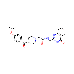 CC(C)Oc1ccc(C(=O)C2CCN(CC(=O)NCc3nc4c(c(=O)[nH]3)COCC4)CC2)cc1 ZINC000208849761