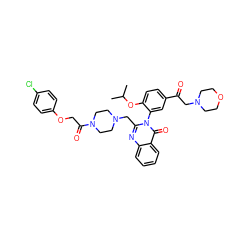 CC(C)Oc1ccc(C(=O)CN2CCOCC2)cc1-n1c(CN2CCN(C(=O)COc3ccc(Cl)cc3)CC2)nc2ccccc2c1=O ZINC000473150815