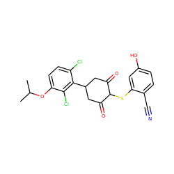 CC(C)Oc1ccc(Cl)c(C2CC(=O)C(Sc3cc(O)ccc3C#N)C(=O)C2)c1Cl ZINC000473121176