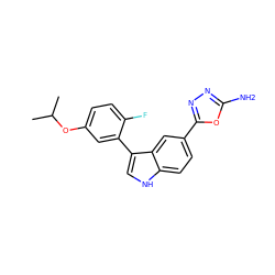 CC(C)Oc1ccc(F)c(-c2c[nH]c3ccc(-c4nnc(N)o4)cc23)c1 ZINC000204763333