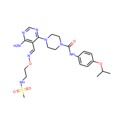 CC(C)Oc1ccc(NC(=O)N2CCN(c3ncnc(N)c3/C=N/OCCNS(C)(=O)=O)CC2)cc1 ZINC000028824257