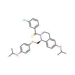 CC(C)Oc1ccc(OC[C@@H]2c3ccc(OC(C)C)cc3CCN2C(=S)c2cccc(Cl)c2)cc1 ZINC001772588057