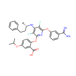 CC(C)Oc1ccc(Oc2nc(Oc3cccc(C(=N)N)c3)c(F)c(N[C@@H](C)CCc3ccccc3)c2F)c(C(=O)O)c1 ZINC000028523992