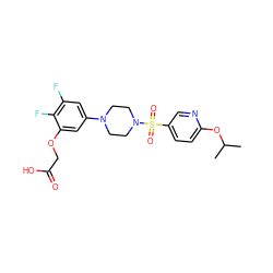 CC(C)Oc1ccc(S(=O)(=O)N2CCN(c3cc(F)c(F)c(OCC(=O)O)c3)CC2)cn1 ZINC001772592682