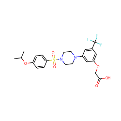 CC(C)Oc1ccc(S(=O)(=O)N2CCN(c3cc(OCC(=O)O)cc(C(F)(F)F)c3)CC2)cc1 ZINC001772574680