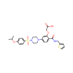 CC(C)Oc1ccc(S(=O)(=O)N2CCN(c3ccc(C(=O)NCc4cccs4)c(OCC(=O)O)c3)CC2)cc1 ZINC001772616291