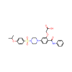 CC(C)Oc1ccc(S(=O)(=O)N2CCN(c3ccc(C(=O)Nc4ccccc4)c(OCC(=O)O)c3)CC2)cc1 ZINC001772637173