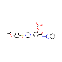 CC(C)Oc1ccc(S(=O)(=O)N2CCN(c3ccc(C(=O)Nc4nc5ccccc5[nH]4)c(OCC(=O)O)c3)CC2)cc1 ZINC001772618824