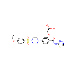 CC(C)Oc1ccc(S(=O)(=O)N2CCN(c3ccc(C(=O)Nc4nncs4)c(OCC(=O)O)c3)CC2)cc1 ZINC001772585478