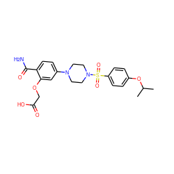 CC(C)Oc1ccc(S(=O)(=O)N2CCN(c3ccc(C(N)=O)c(OCC(=O)O)c3)CC2)cc1 ZINC001772585324