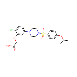 CC(C)Oc1ccc(S(=O)(=O)N2CCN(c3ccc(Cl)c(OCC(=O)O)c3)CC2)cc1 ZINC001772575020