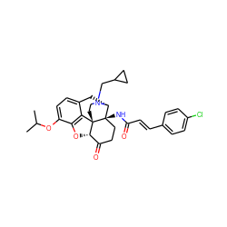 CC(C)Oc1ccc2c3c1O[C@H]1C(=O)CC[C@@]4(NC(=O)/C=C/c5ccc(Cl)cc5)[C@@H](C2)N(CC2CC2)CC[C@]314 ZINC000027098137