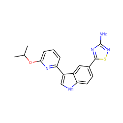 CC(C)Oc1cccc(-c2c[nH]c3ccc(-c4nc(N)ns4)cc23)n1 ZINC000204757805