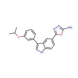 CC(C)Oc1cccc(-c2c[nH]c3ccc(-c4nnc(N)o4)cc23)c1 ZINC000145434625