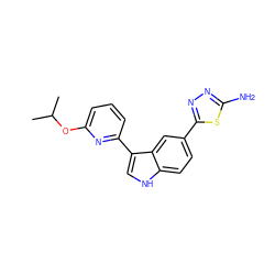 CC(C)Oc1cccc(-c2c[nH]c3ccc(-c4nnc(N)s4)cc23)n1 ZINC000145377214