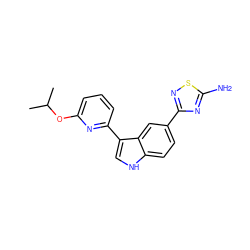 CC(C)Oc1cccc(-c2c[nH]c3ccc(-c4nsc(N)n4)cc23)n1 ZINC000204772743