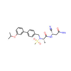 CC(C)Oc1cccc(-c2ccc(CN([C@@H](C)C(=O)N[C@H](C#N)CC(N)=O)S(C)(=O)=O)cc2)c1 ZINC000653788991