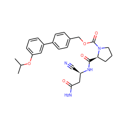 CC(C)Oc1cccc(-c2ccc(COC(=O)N3CCC[C@H]3C(=O)N[C@H](C#N)CC(N)=O)cc2)c1 ZINC000169338869