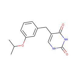 CC(C)Oc1cccc(Cc2c[nH]c(=O)[nH]c2=O)c1 ZINC000013743527