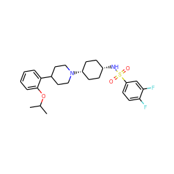 CC(C)Oc1ccccc1C1CCN([C@H]2CC[C@@H](NS(=O)(=O)c3ccc(F)c(F)c3)CC2)CC1 ZINC000101132149