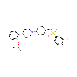 CC(C)Oc1ccccc1C1CCN([C@H]2CC[C@H](NS(=O)(=O)c3ccc(F)c(F)c3)CC2)CC1 ZINC000101083001