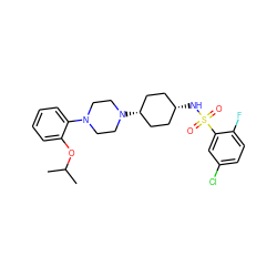 CC(C)Oc1ccccc1N1CCN([C@H]2CC[C@@H](NS(=O)(=O)c3cc(Cl)ccc3F)CC2)CC1 ZINC000253665859