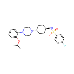 CC(C)Oc1ccccc1N1CCN([C@H]2CC[C@H](NS(=O)(=O)c3ccc(F)cc3)CC2)CC1 ZINC000101127789