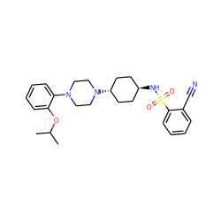 CC(C)Oc1ccccc1N1CCN([C@H]2CC[C@H](NS(=O)(=O)c3ccccc3C#N)CC2)CC1 ZINC000101092582