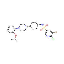 CC(C)Oc1ccccc1N1CCN([C@H]2CC[C@H](NS(=O)(=O)c3cnc(Cl)c(Br)c3)CC2)CC1 ZINC000100070057