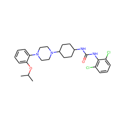 CC(C)Oc1ccccc1N1CCN(C2CCC(NC(=O)Nc3c(Cl)cccc3Cl)CC2)CC1 ZINC000053025979