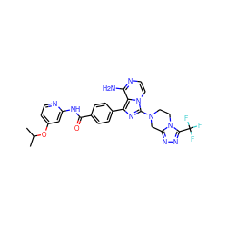 CC(C)Oc1ccnc(NC(=O)c2ccc(-c3nc(N4CCn5c(nnc5C(F)(F)F)C4)n4ccnc(N)c34)cc2)c1 ZINC000217096931