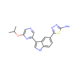 CC(C)Oc1cncc(-c2c[nH]c3ccc(-c4nnc(N)s4)cc23)n1 ZINC000145375274