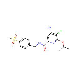 CC(C)Oc1nc(C(=O)NCc2ccc(S(C)(=O)=O)cc2)cc(N)c1Cl ZINC000014960004