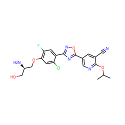 CC(C)Oc1ncc(-c2nc(-c3cc(F)c(OC[C@H](N)CO)cc3Cl)no2)cc1C#N ZINC000653714198