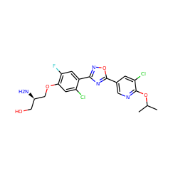 CC(C)Oc1ncc(-c2nc(-c3cc(F)c(OC[C@H](N)CO)cc3Cl)no2)cc1Cl ZINC000653699635