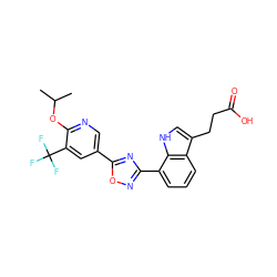 CC(C)Oc1ncc(-c2nc(-c3cccc4c(CCC(=O)O)c[nH]c34)no2)cc1C(F)(F)F ZINC000084618379